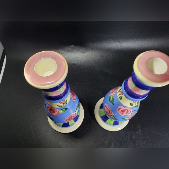 Pair of Bella Casa Multicolor Ceramic Candlestick Candle holders - Picture 6 of 8